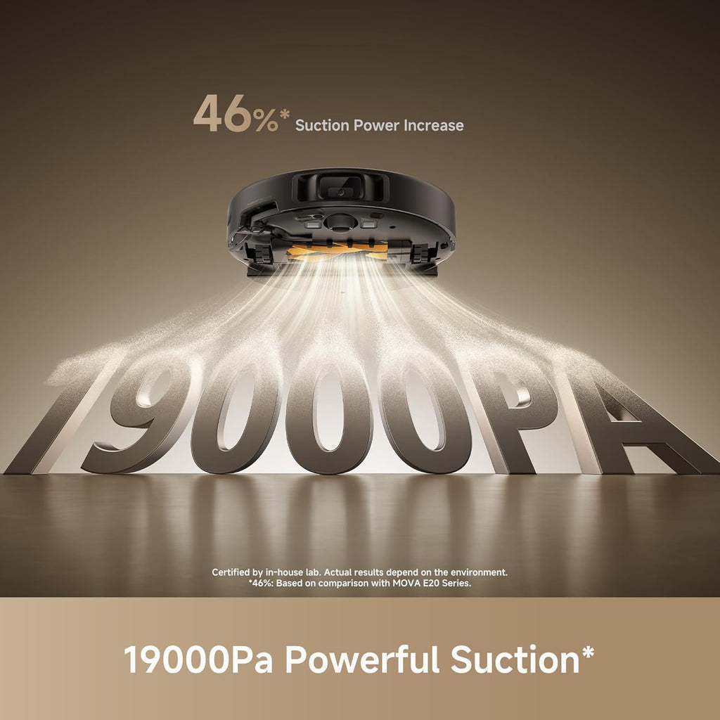 Mova E30 Pro Plus Robot Vacuum, 19000Pa Suction, DuoRoller Brush Anti-Tangle, Self-Emptying 90-Day Hands-Free, Extendable Side Brush for Edge Cleaning, App & Voice Control