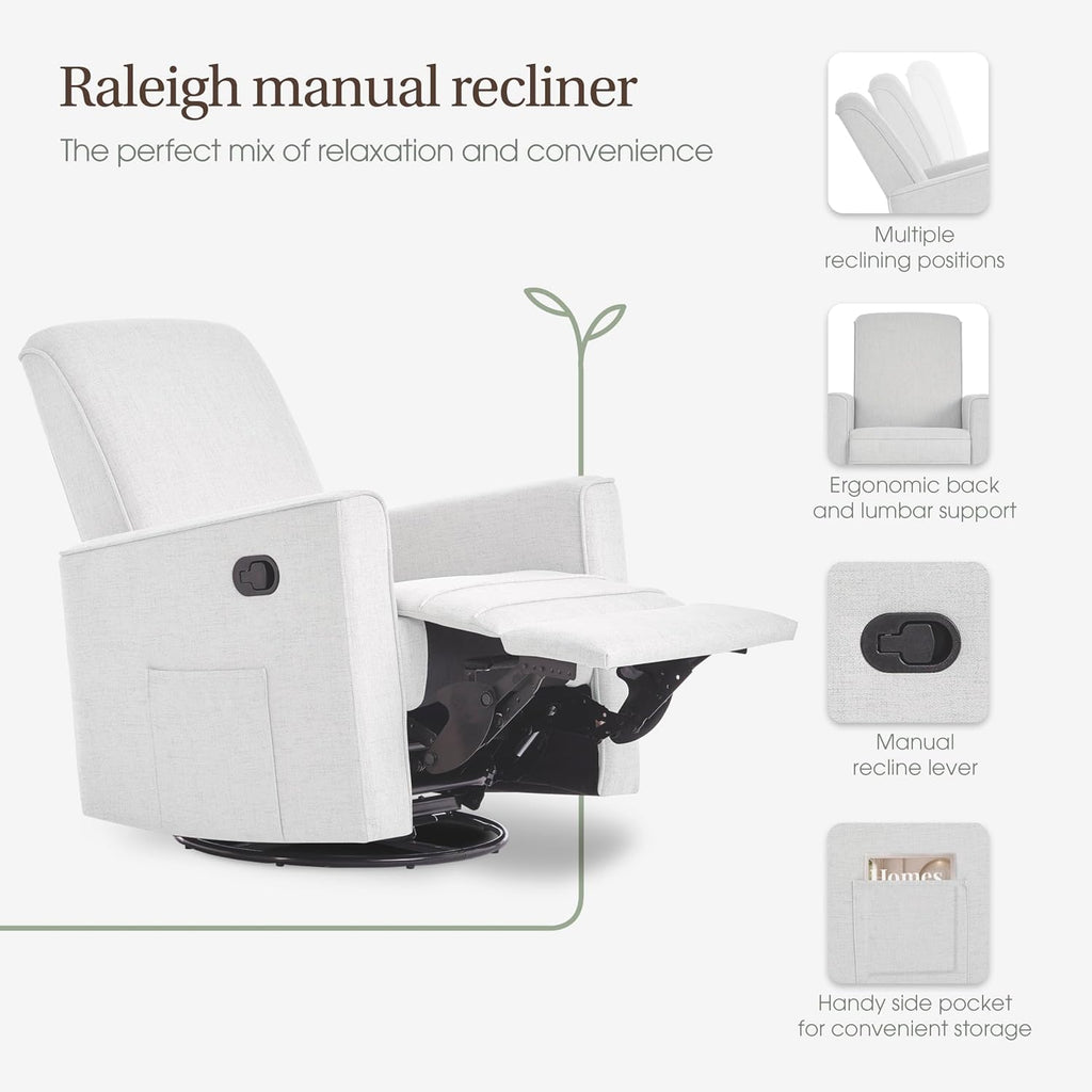 Evolur Raleigh Upholstered Manual Glider Recliner– Rocking & 360° Swivel with Smooth Glide – Greenguard Gold & FSC Certified – Modern Nursery and Living Room Chair in Fog