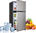 Dorm Fridge with Freezer, Small Refrigerator 3.5 Cu. Ft. with Freezer for Apartment, Temperature Adjustable Apartment Size Fridge for Kichen, College, RV, Office, Silver