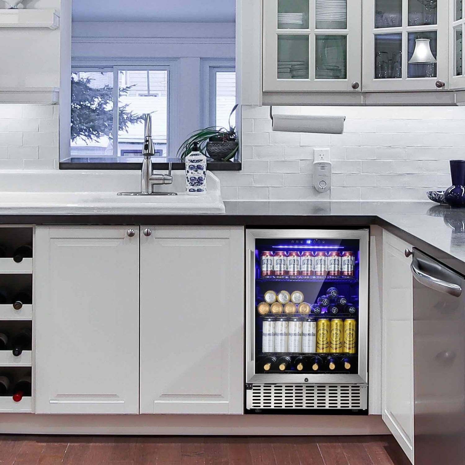 Antarctic Star Beverage Cooler, 24 Inch Built-In & Freestanding Drink Refrigerator for 180 Cans, 24' Under Counter Design for Kitchen, Bar, Office to Store Soda, Water and Wine