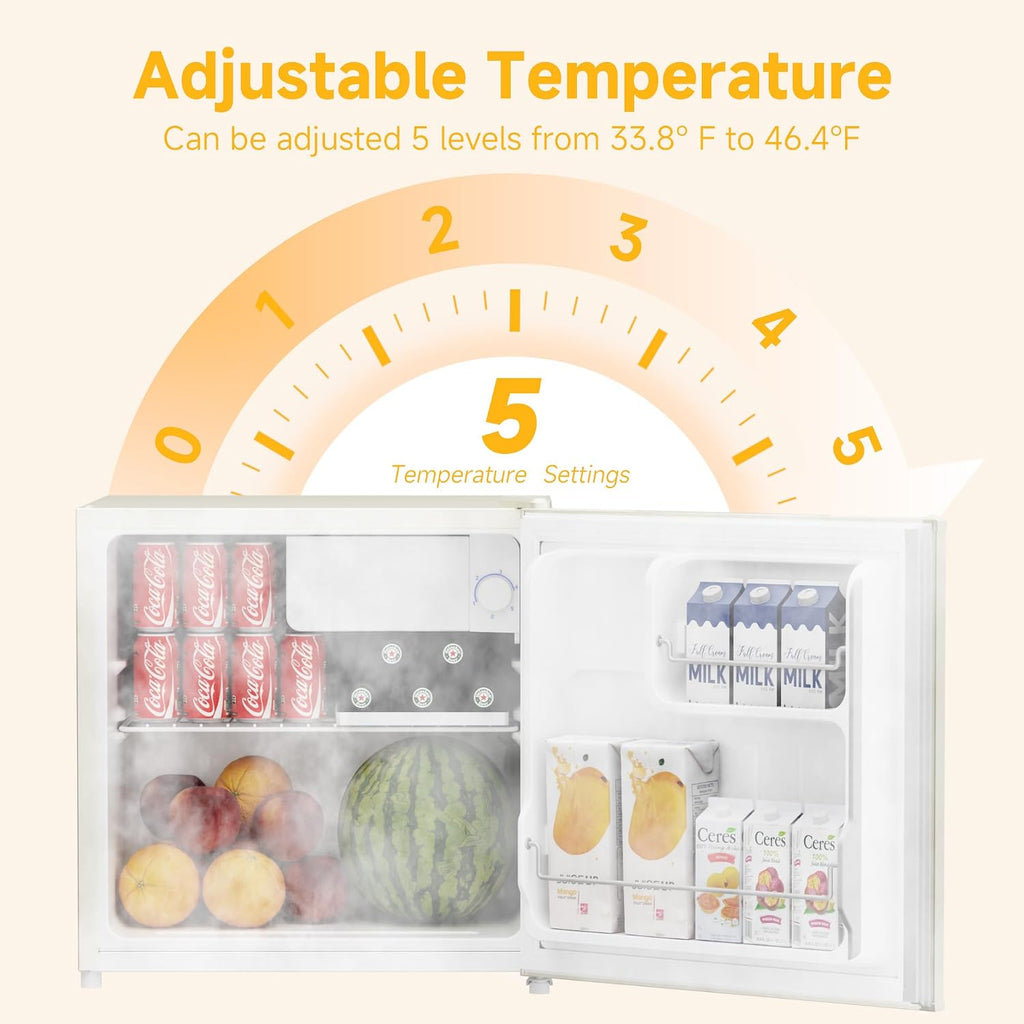 BANGSON 1.7 Cu.Ft Mini Fridge with Freezer, Compact Single Door Refrigerator - Energy Saving, Low Noise - Perfect for Office, Apartment, Dorm, Bedroom,Cream White