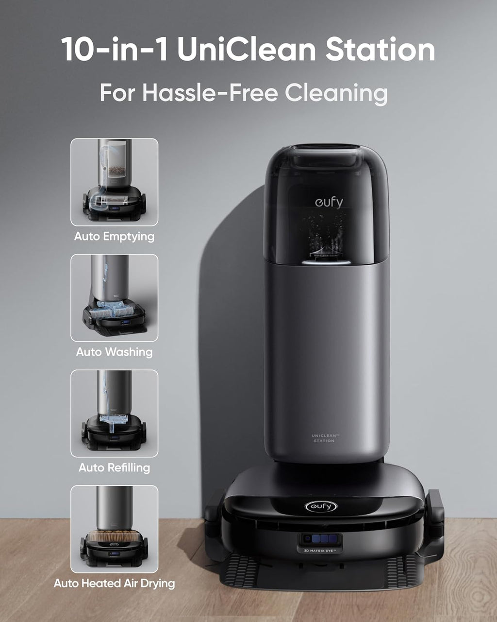 eufy Certified Like-New S1 Pro Robot Vacuum Omni with All-in-One Station, HydroJet Vacuum and Mop Combo, Eco-Clean Ozone, Obstacle Avoidance, Auto Mop Washing & Drying, Self-Emptying (Renewed)