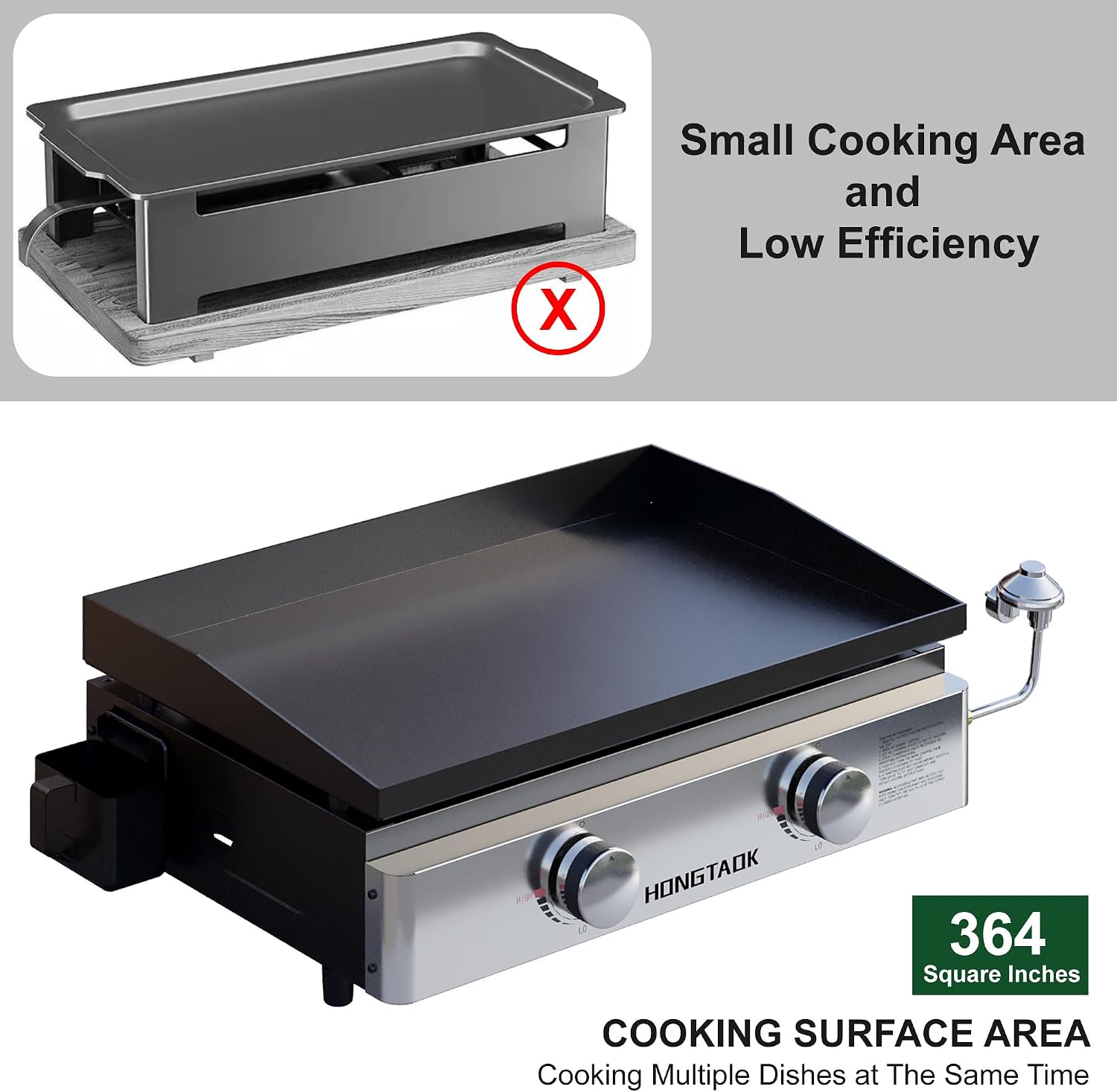 23 Inch Portable Propane Gas Griddle with Non-stick Ceramic Coated Baking Pan and Lid, Outdoor Tabletop 2 Burners Propane Grill for Camping, Barbecue, Tailgating, Cooking
