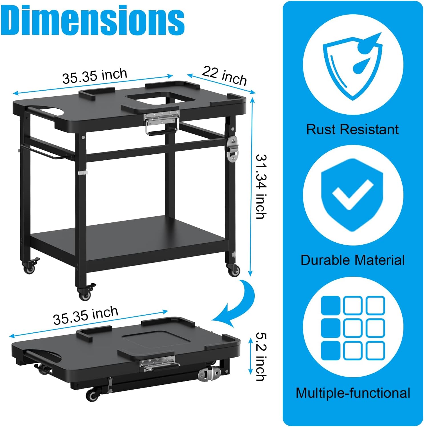 Outspark Grill Stand for Ninja Woodfire Outdoor Portable Prep Cart Table Station for Ninja XSKUNSTAND OG700 OG800 OG900 OO101 Series and Smoker Pizza Oven Accessories with Wheels & Grill Cover