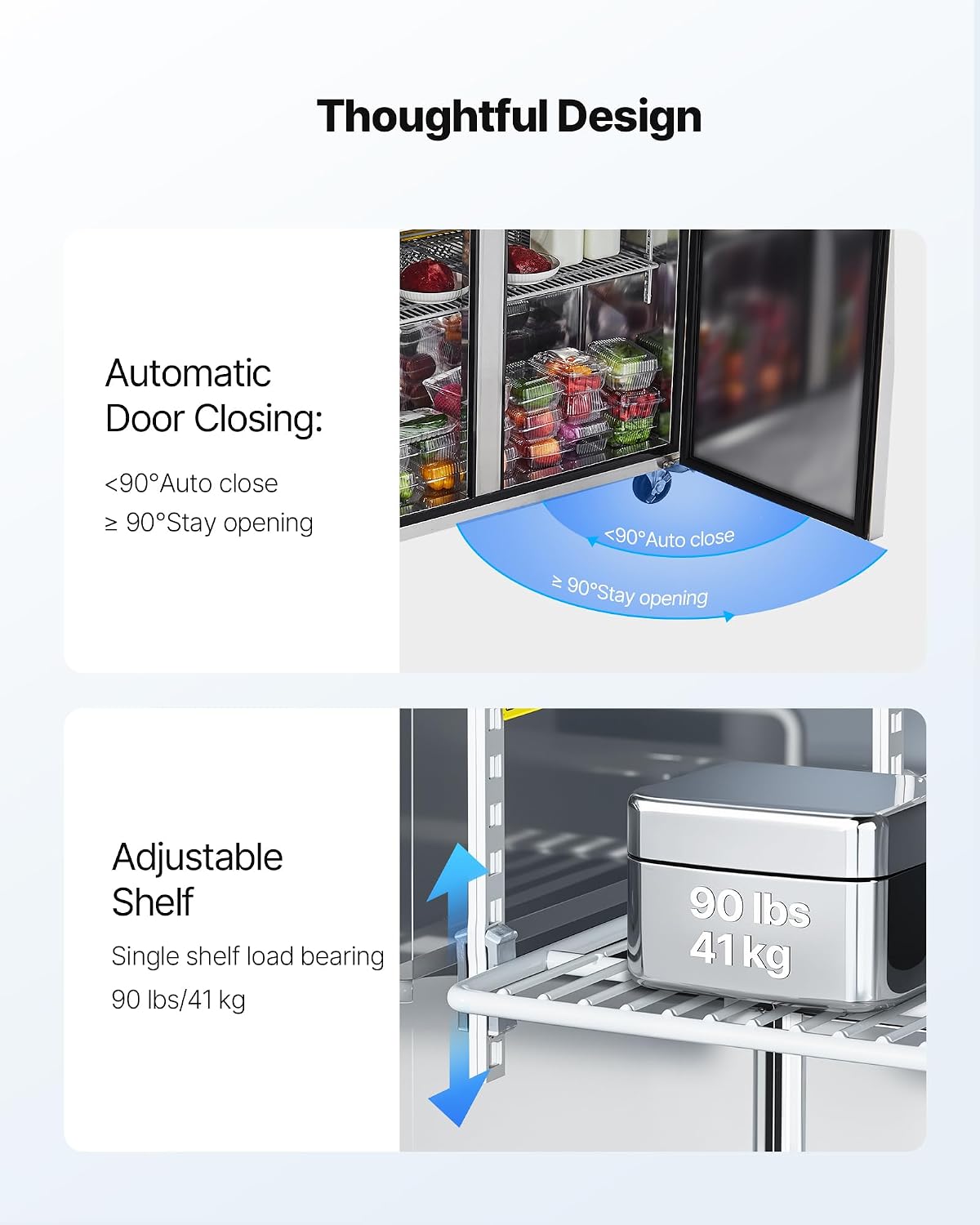 VEVOR 48'W Commercial Refrigerator, 12.5 Cu. Ft Sandwich Prep Refrigerated Table, Mega Top Food Prep Fridge with 18 Pans and Cutting Board, Stainless Steel Salad Prep Cooler for Restaurant, Food Truck