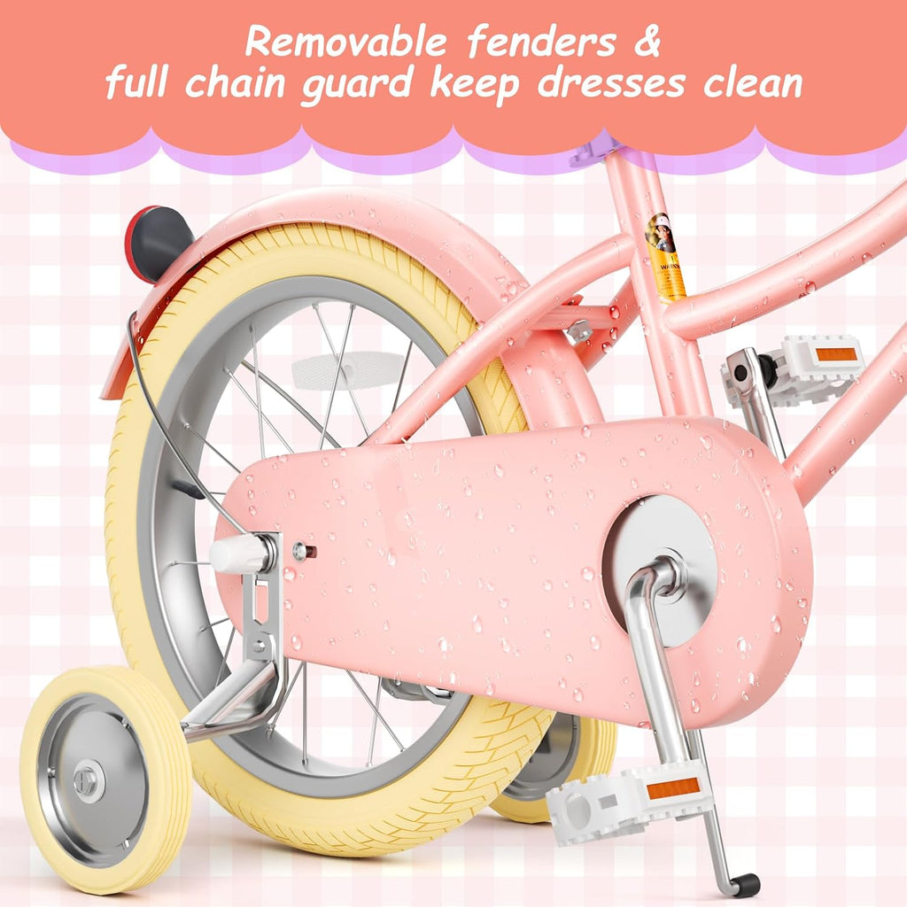 67i Girls Bike with Training Wheels 12/14/16/20 Inch, Toddler Girl Bicycle for Ages 3-12, Bicicleta para Niñas with Basket, Bell, Adjustable Seat & Handlebar, Padded Seat, Chain Guard