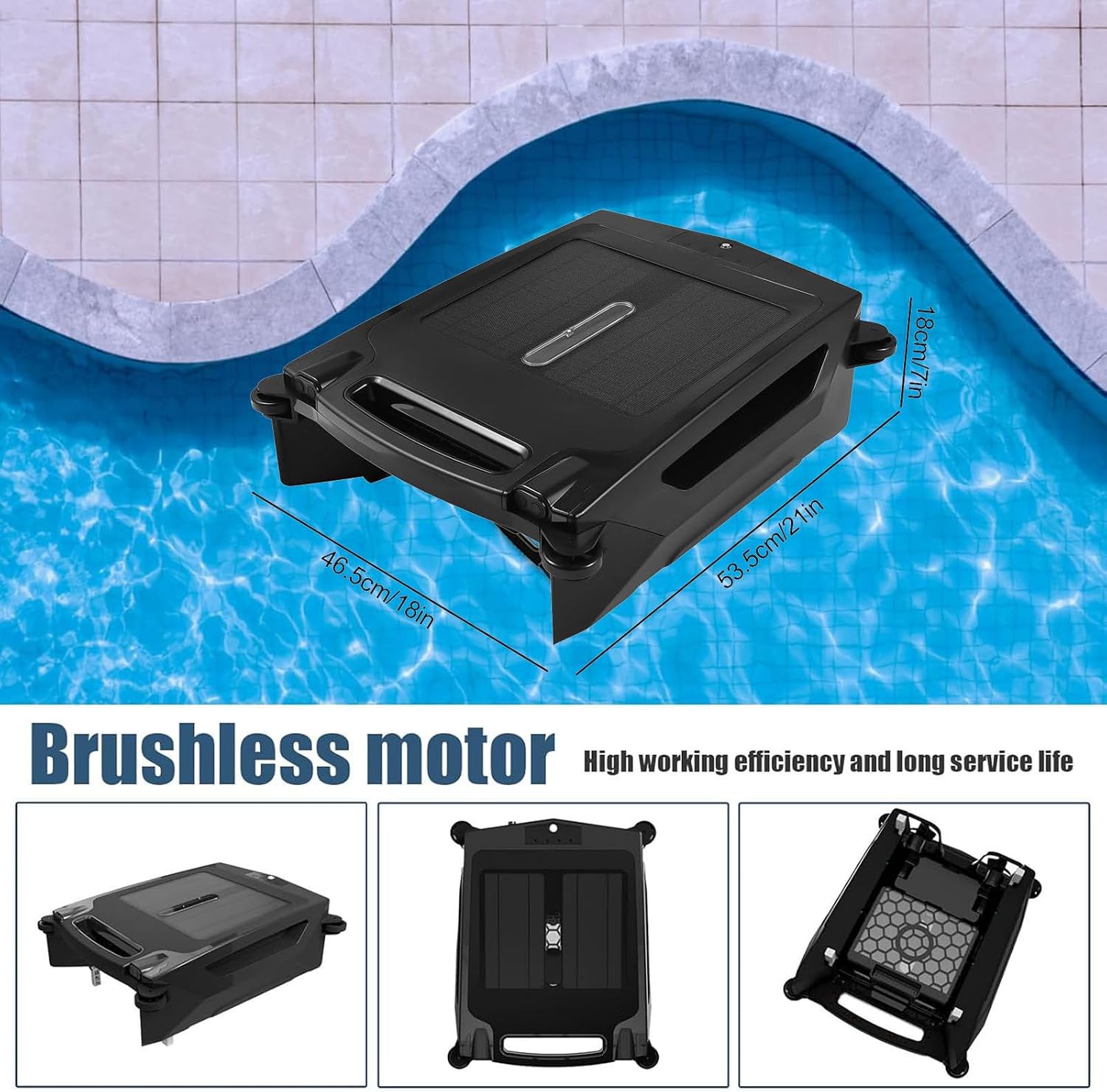 Solar Pool Skimmer, 2 Modes,Dual Charging Modes, Smart Obstacle Avoidance, for All Swimming Pool Types