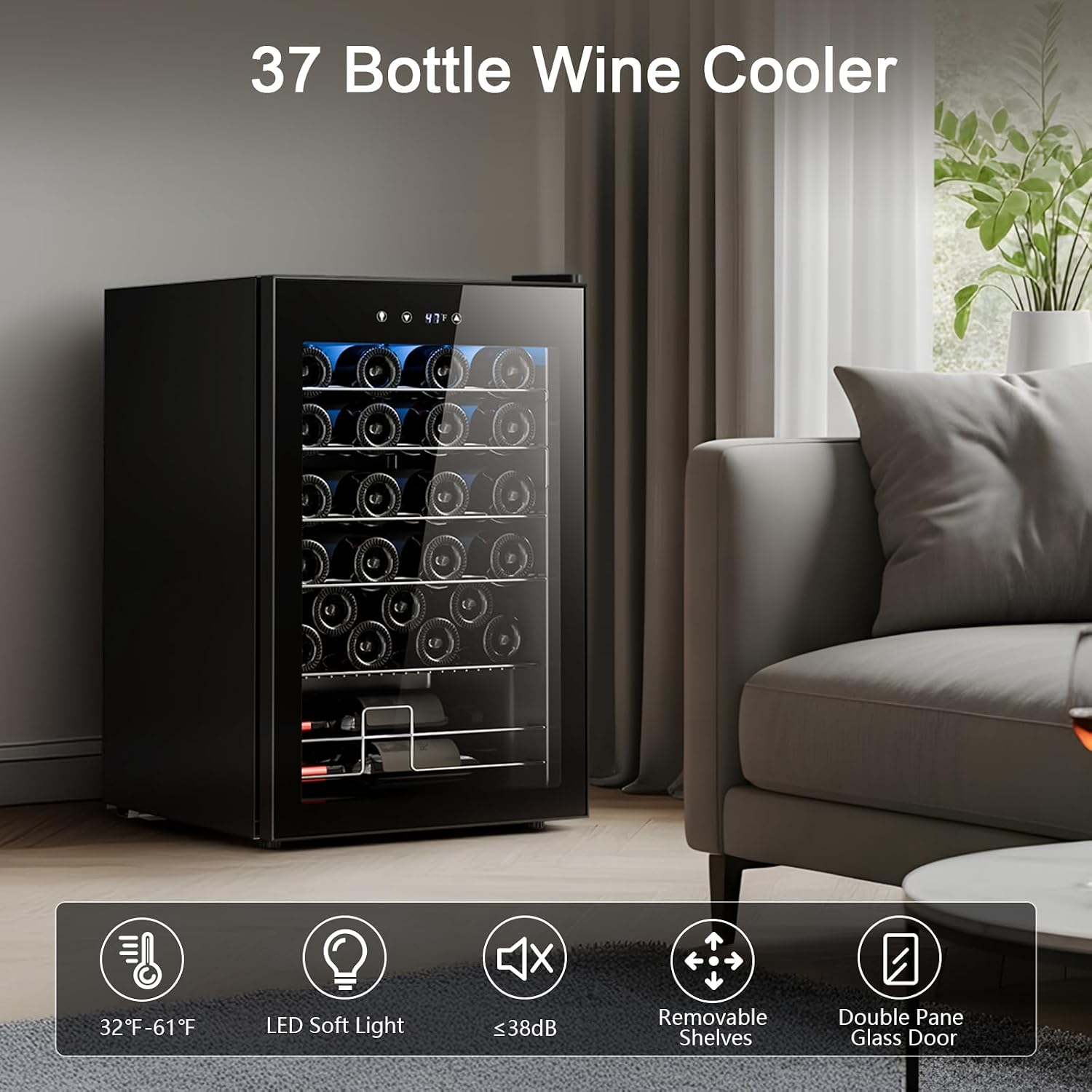 Antarctic Star Wine Fridge, Freestanding Wine Cooler Refrigerator with Adjust Temperature（32°F- 61°F）, 4.5 Cu.Ft Mini Fridge for home/bar/office, Black