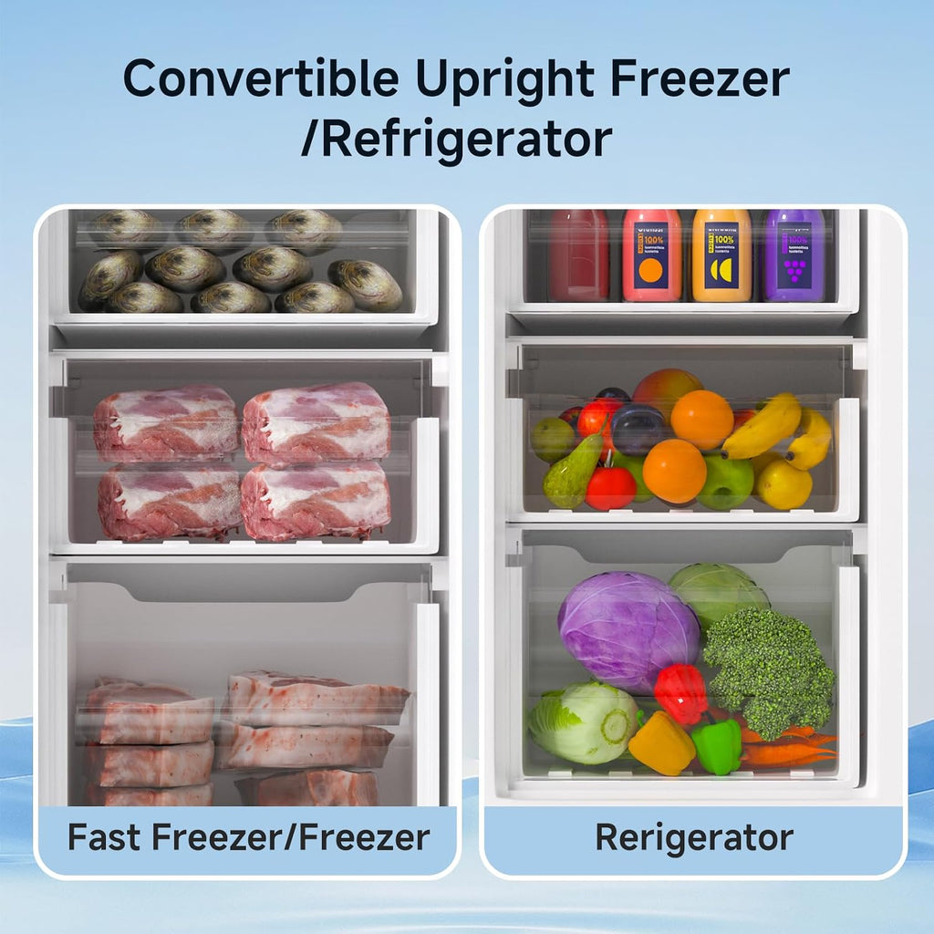 BANGSON Upright Freezer, 7.0 Cu.ft Stand Up Freezer, Convertible Upright Freezer/Refrigerator, Single Door for Kitchen,Garage, Office, Apartment, Black