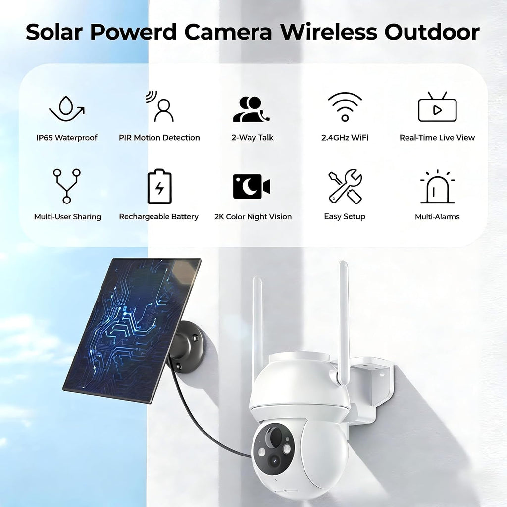 Solar Security Camera Wireless Outdoor, 2K HD Color Night Vision Home Security Camera System with 360° View Battery Powered Spotlight & Siren WiFi Camera Outdoor Motion Sensor and 2-Way Audio 4 Pack