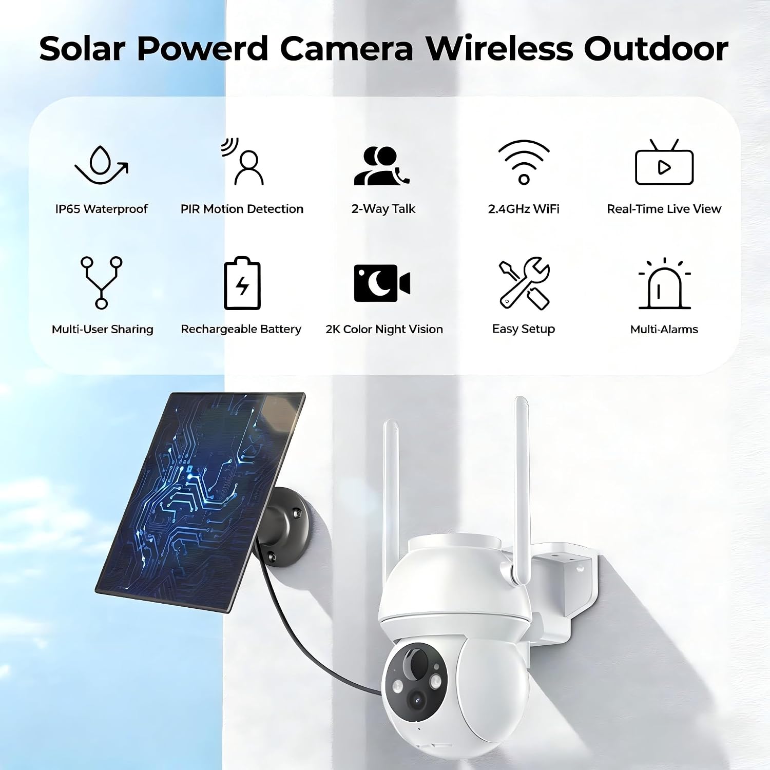 Solar Security Camera Wireless Outdoor, 2K HD Color Night Vision Home Security Camera System with 360° View Battery Powered Spotlight & Siren WiFi Camera Outdoor Motion Sensor and 2-Way Audio 4 Pack