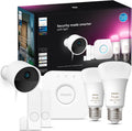 Philips Hue Secure Starter Kit with Bridge, Wired Security Camera, (2) Secure Contact Sensor, (2) 75W A19 Bulb, White & Color Ambiance, Works Security Center in Hue App