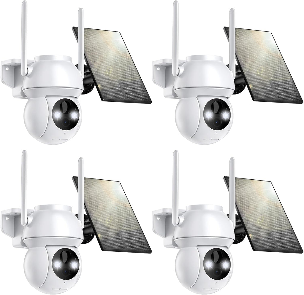 Solar Security Camera Wireless Outdoor, 2K HD Color Night Vision Home Security Camera System with 360° View Battery Powered Spotlight & Siren WiFi Camera Outdoor Motion Sensor and 2-Way Audio 4 Pack