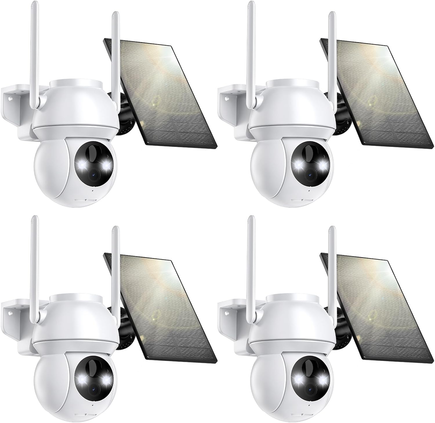 Solar Security Camera Wireless Outdoor, 2K HD Color Night Vision Home Security Camera System with 360° View Battery Powered Spotlight & Siren WiFi Camera Outdoor Motion Sensor and 2-Way Audio 4 Pack