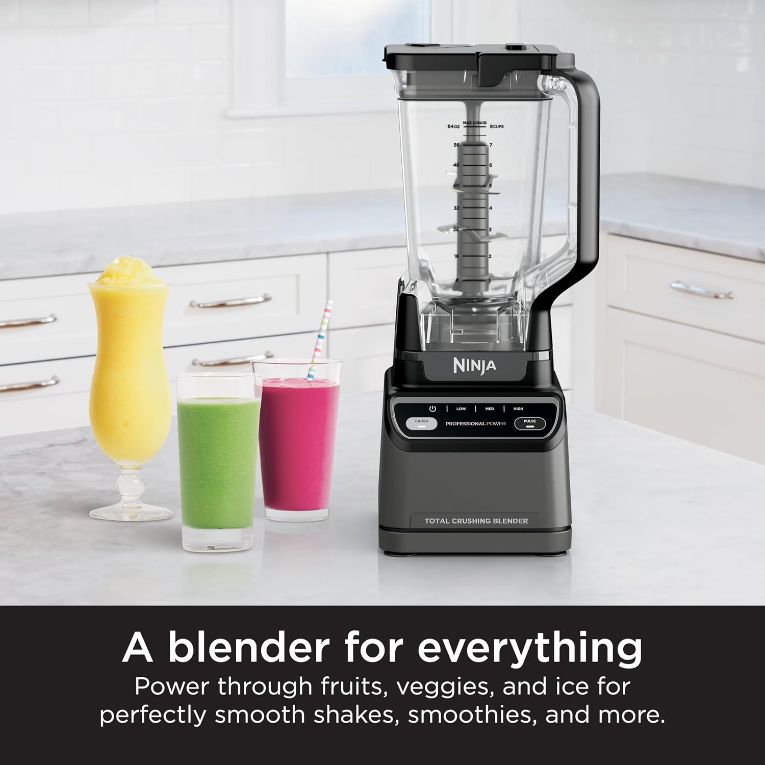 Ninja Professional Blender 2.0 | Smoothie Maker, Drink Mixer, Grinder, Ice Crusher | Total Crushing Technology, Auto-iQ Program, 1200W Power, XL 72-oz. Pitcher | Dark Grey | BR201AMZ
