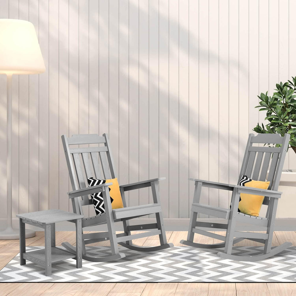 Rocking Chairs Set of 2, All Weather Resistant Poly Lumber Outdoor Porch Rocker, Rocking Chairs for Outdoor, Indoor, Patio, Deck, Garden, Backyard, Load Bearing 380 lbs - Grey