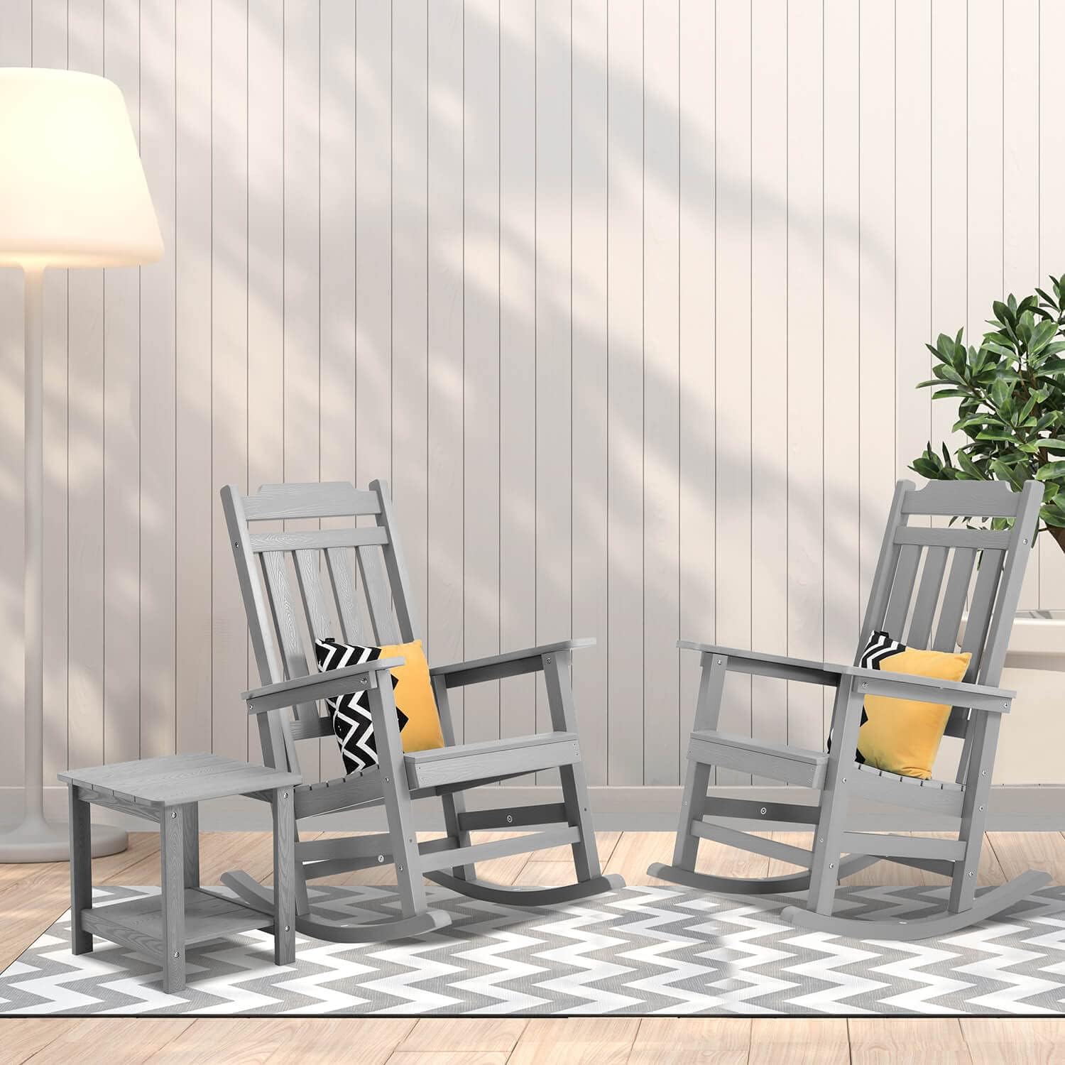 Rocking Chairs Set of 2, All Weather Resistant Poly Lumber Outdoor Porch Rocker, Rocking Chairs for Outdoor, Indoor, Patio, Deck, Garden, Backyard, Load Bearing 380 lbs - Grey
