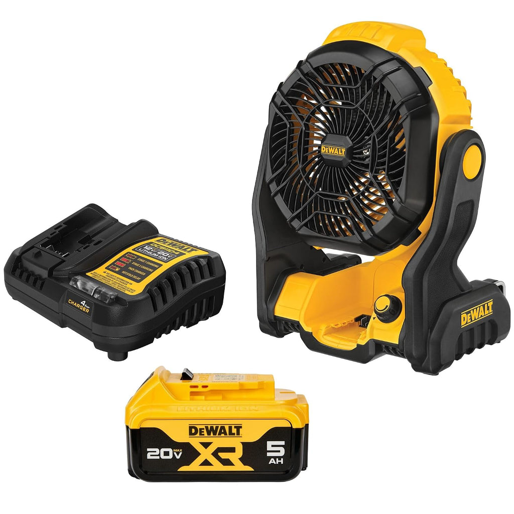 DEWALT 20V MAX Cordless Jobsite Fan, Battery Powered Rechargeable Fan Portable, Battery and Charger Included (DCE512P1)