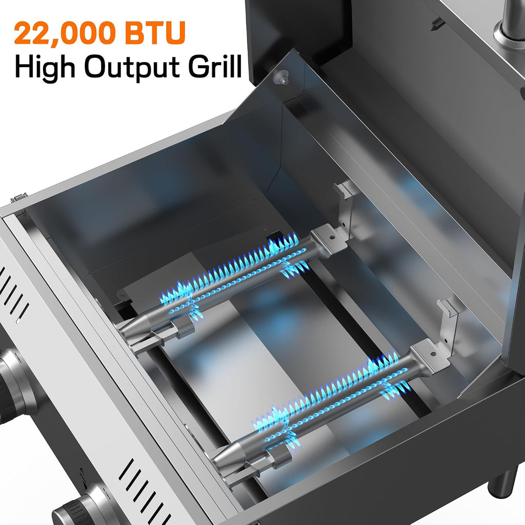 Veralune 2 Burner Tabletop Gas Grill, 22,000 BTUs Stainless Steel Portable Propane Grill with Legs, Built-in Thermometer, Travel Locks for Tailgating, Outdoor, Camping, RV Trips
