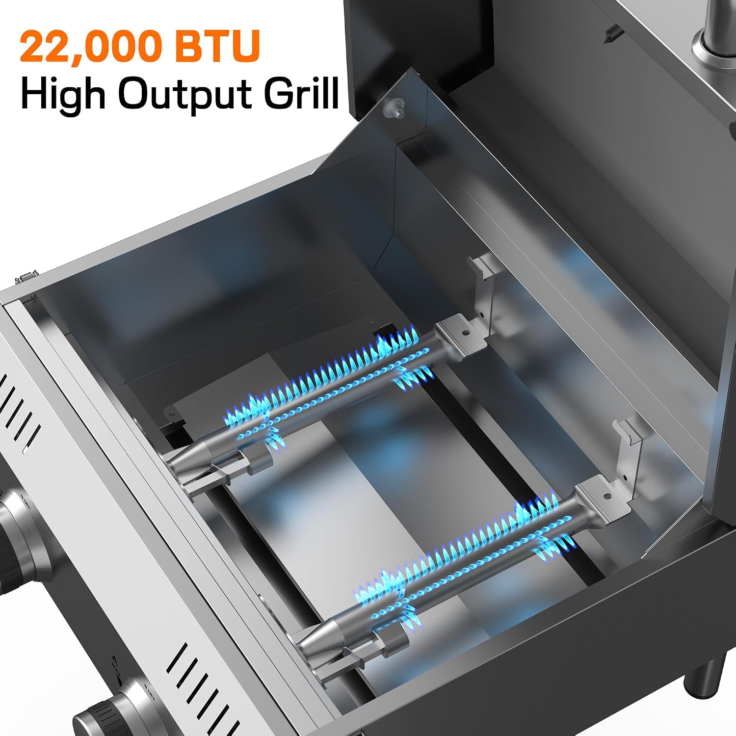 Veralune 2 Burner Tabletop Gas Grill, 22,000 BTUs Stainless Steel Portable Propane Grill with Legs, Built-in Thermometer, Travel Locks for Tailgating, Outdoor, Camping, RV Trips