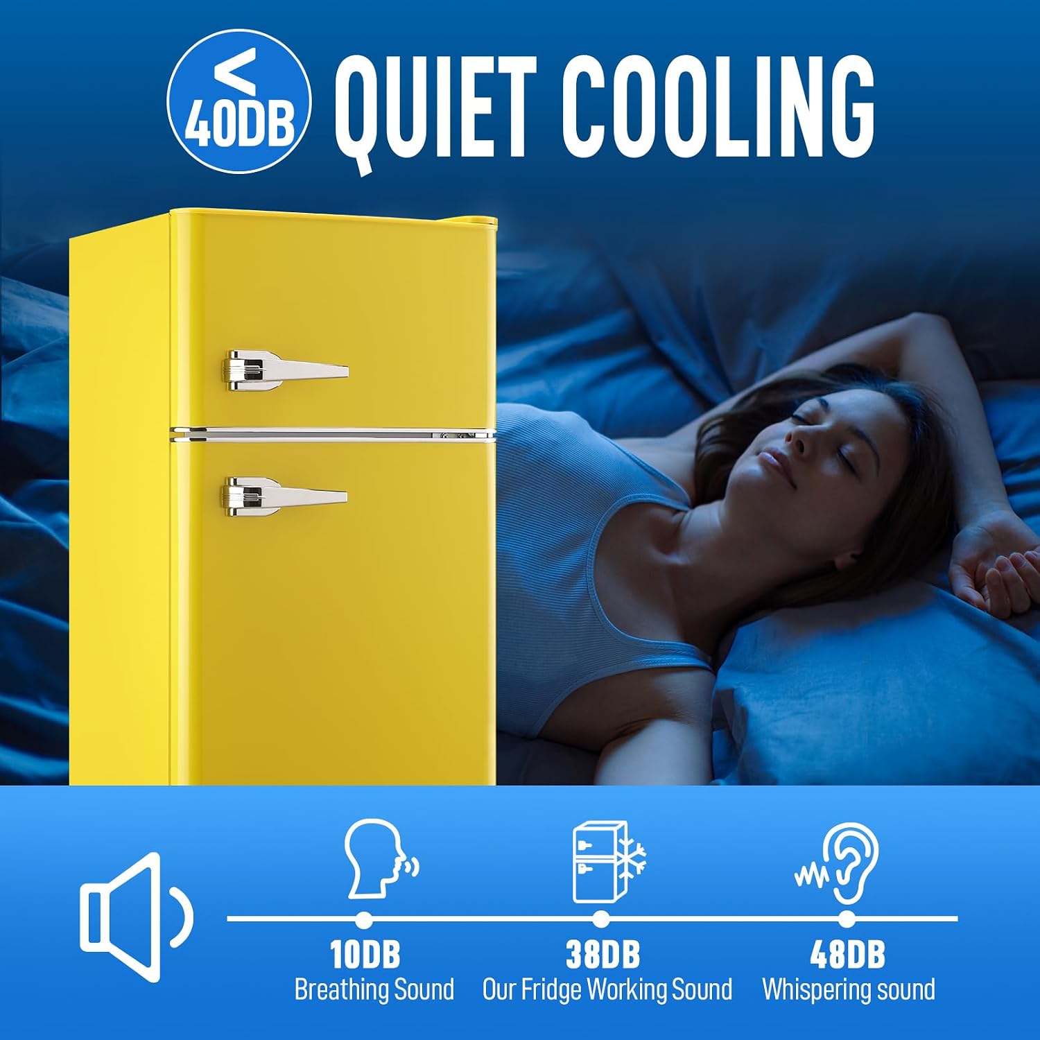 WANAI 2 Door 2 Handle Mini Refrigerator with Freezer-on-top, Spacious 3.5 Cubic Feet Capacity Small Fridge with 7-Level Adjustable Thermostat & 2 Removable Shelves Yellow