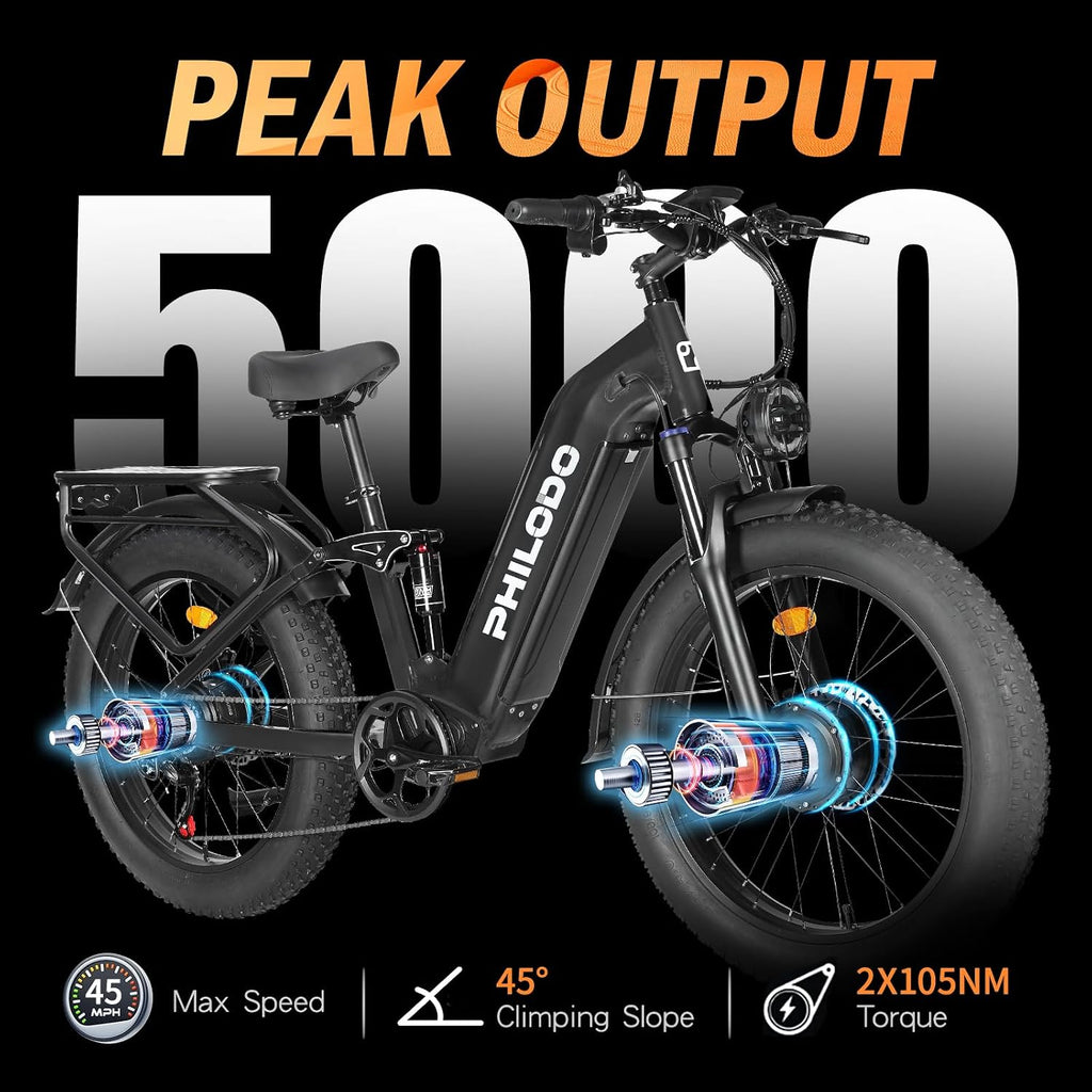 Electric Bike for Adults, 5000𝕨 Dual Motor E-Bike, 60V 32AH Long Range Dirt Bike, Fat Tire Hunting Ebike for All Terrain, Full Suspension Electric Bicycle