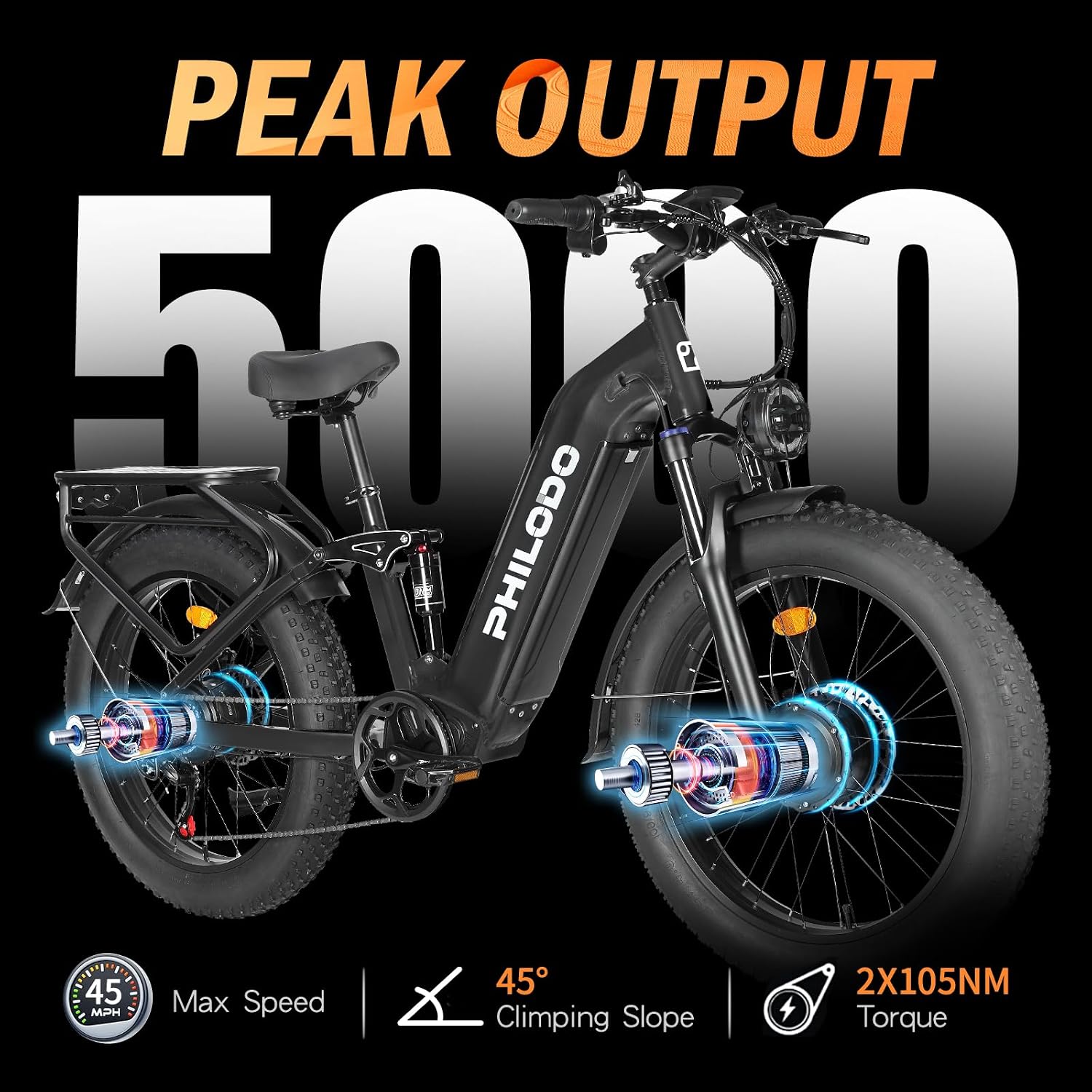 Electric Bike for Adults, 5000𝕨 Dual Motor E-Bike, 60V 32AH Long Range Dirt Bike, Fat Tire Hunting Ebike for All Terrain, Full Suspension Electric Bicycle
