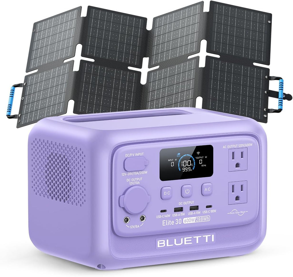 BLUETTI Elite 30 V2 Solar Generator with 60W Solar Panel (Ships Separately), 288Wh LiFePO4 Portable Power Station, 600W AC Ports (1500W Power Lifting), UPS Backup Power for Camping, Road Trip, Outage