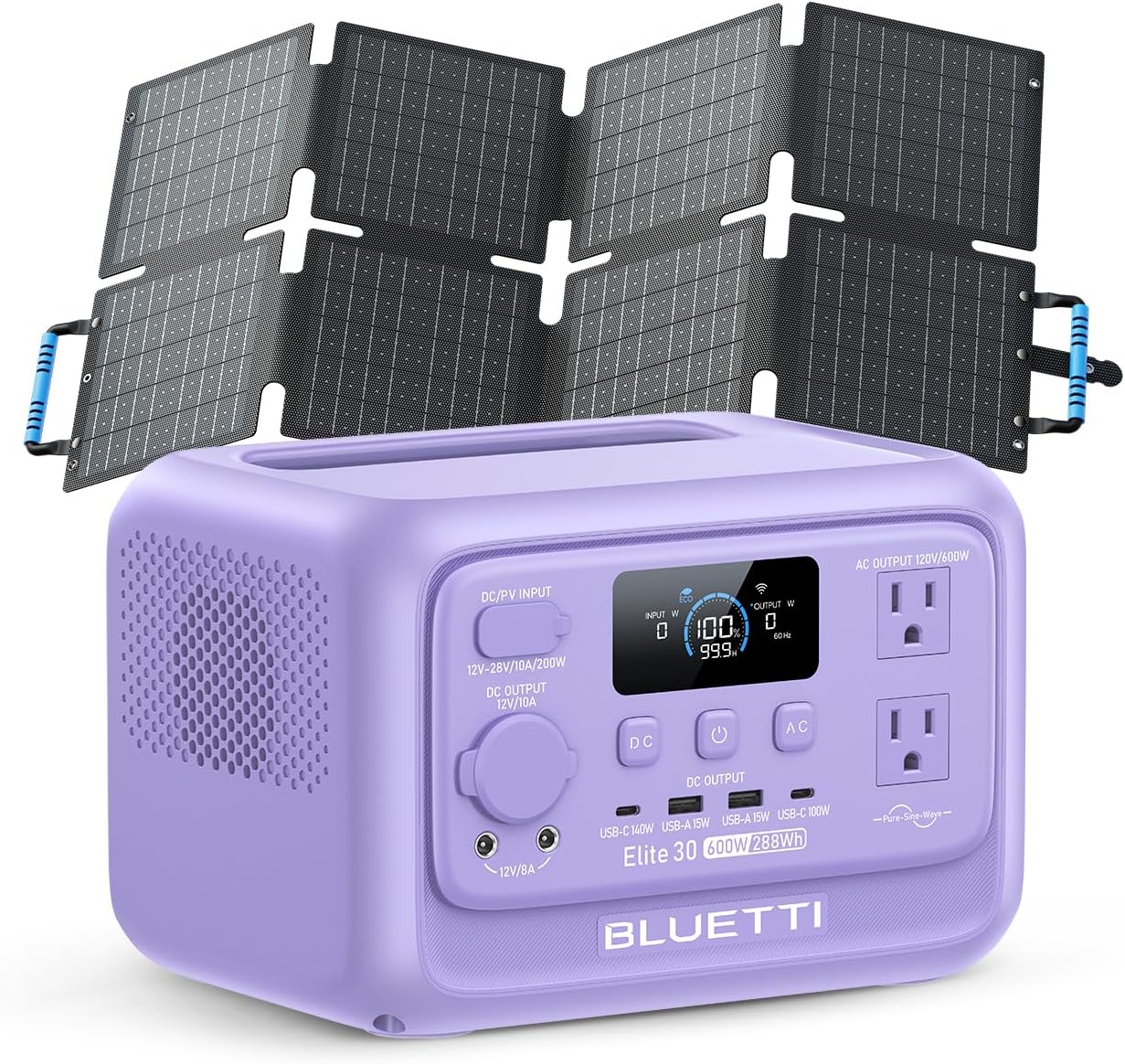 BLUETTI Elite 30 V2 Solar Generator with 60W Solar Panel (Ships Separately), 288Wh LiFePO4 Portable Power Station, 600W AC Ports (1500W Power Lifting), UPS Backup Power for Camping, Road Trip, Outage