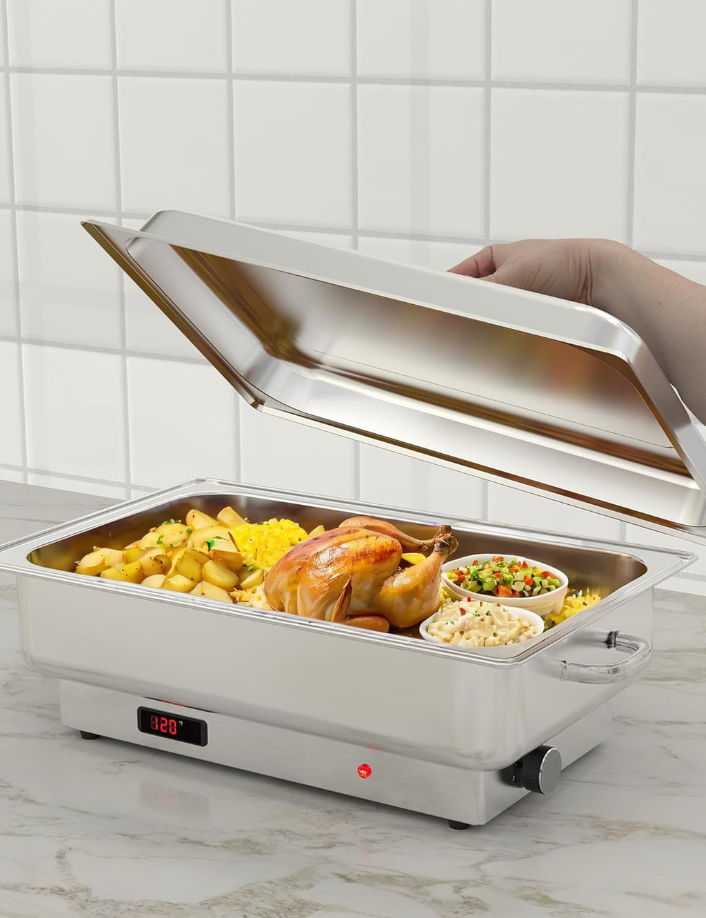 2 Pack Electric Chafing Dish Buffet Set 9 QT Buffet Food Servers and Warmers Digital Display Temperature with 1 Full-Size Pan & 2 Half-Size Pan Stainless Steel for Parties Weddings Caterings