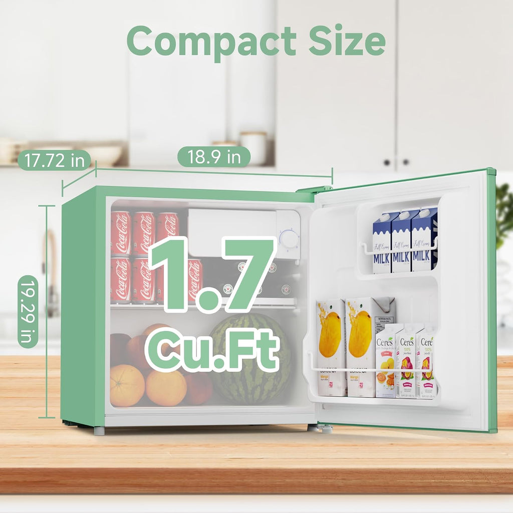 BANGSON 1.7 Cu.Ft Mini Fridge with Freezer for Dorm, Compact Refrigerator Office, Energy Saving Small Fridge Reversible Single Door, Low Noise for Bedroom Small Apartment, Green