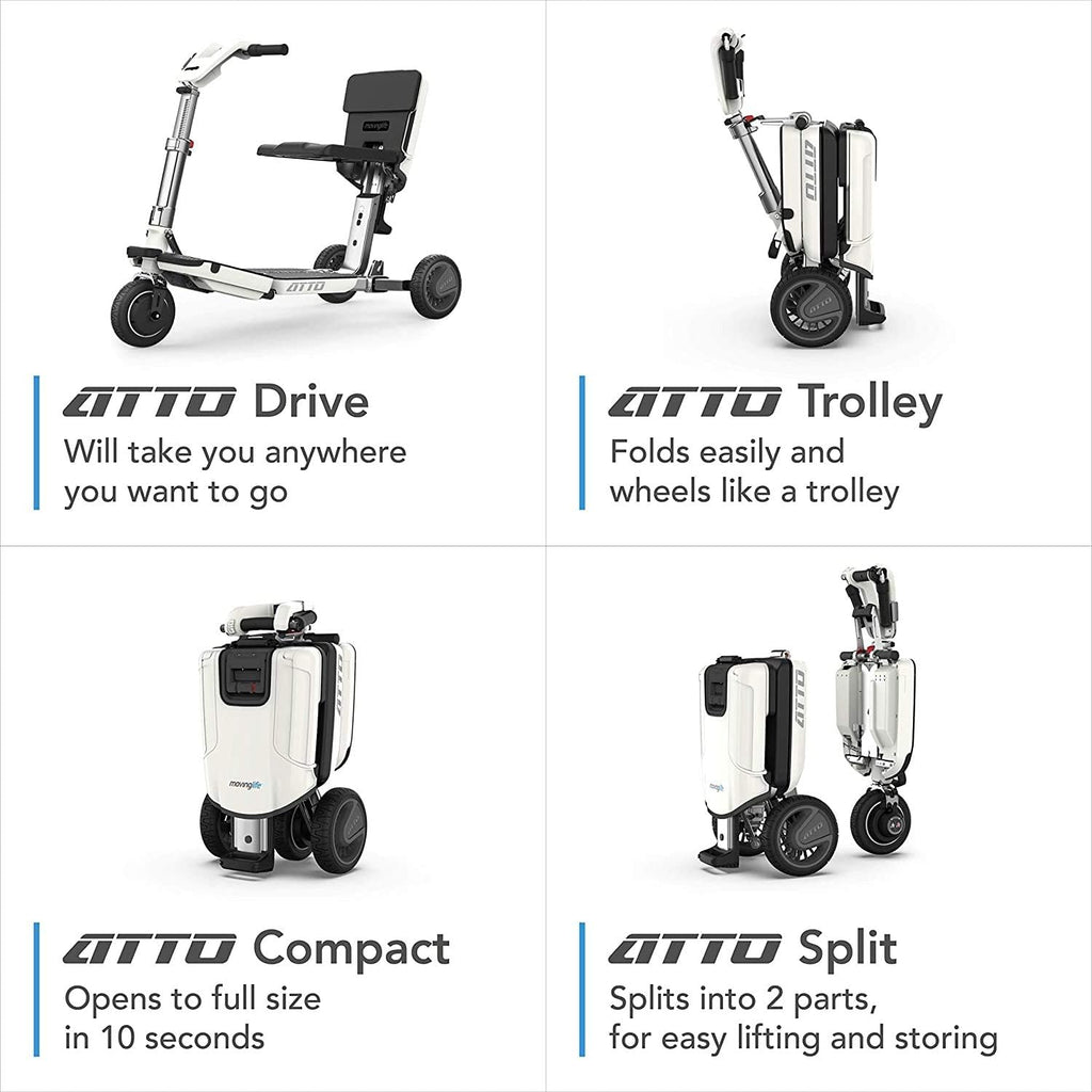 ATTO Folding Travel Powered Mobility Scooter by MovingLife, Full-Size Portable Electric Scooter, Lightweight Lithium Battery, Airline Approved