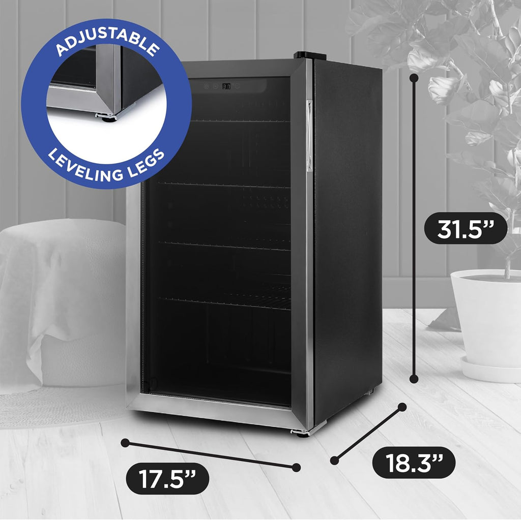BLACK+DECKER 3.3 Cu. Ft. Beverage Cooler, Beverage Fridge with Double Pane Glass Door, Drink Fridge and Beverage Refrigerator with 112-Can Capacity for Home Bar and Home Office with LED Display