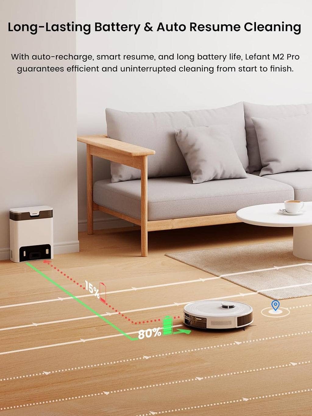 Lefant LiDAR Robot Vacuum and Mop, 90-Day Self-Emptying, 190° PSD Obstacle Avoidance, Customized Cleaning, Multi-Floor Mapping, 5500Pa Strong Suction, 140 Min Runtime, WiFi/Alexa/APP/iWatch, M2 Pro