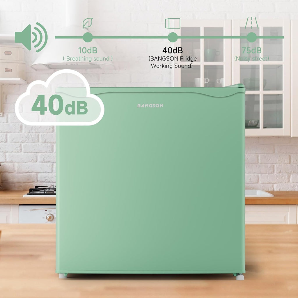 BANGSON 1.7 Cu.Ft Mini Fridge with Freezer for Dorm, Compact Refrigerator Office, Energy Saving Small Fridge Reversible Single Door, Low Noise for Bedroom Small Apartment, Green