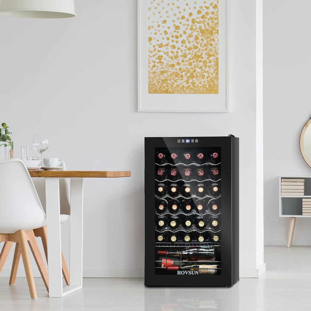 ROVSUN 34 Bottle Wine Cooler Refrigerator, Freestanding Compressor Wine Chiller, Beverage Wine Fridge with Digital Temperature Control & Double-layer Glass Door for Red White Wine, Champagne, Beer