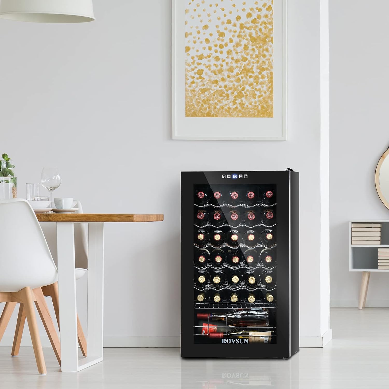 ROVSUN 34 Bottle Wine Cooler Refrigerator, Freestanding Compressor Wine Chiller, Beverage Wine Fridge with Digital Temperature Control & Double-layer Glass Door for Red White Wine, Champagne, Beer