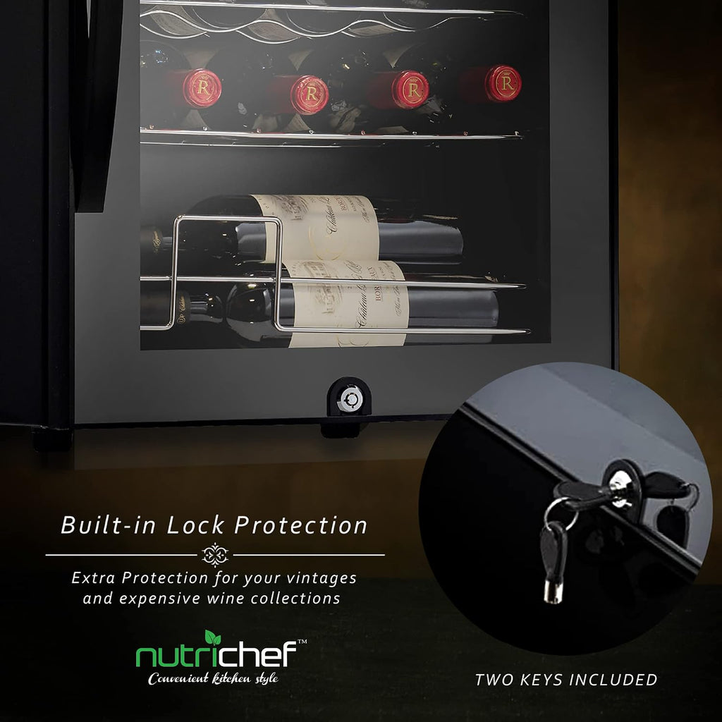 Nutrichef 28 Bottle Wine Fridge | Dual Zone Adjustable Temperature Control 41°F to 64°F | Ultra Quiet Operation | Cooler For Home, & Office | Free-Standing 33x16x17 IN (Black)