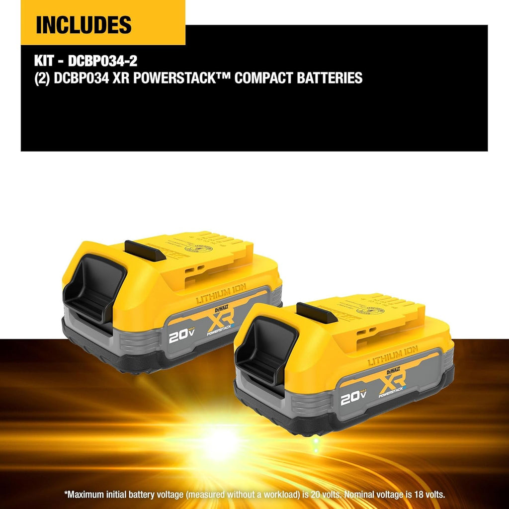 DEWALT 20V MAX POWERSTACK Lithium Ion Battery 2 Pack (DCBP034-2)