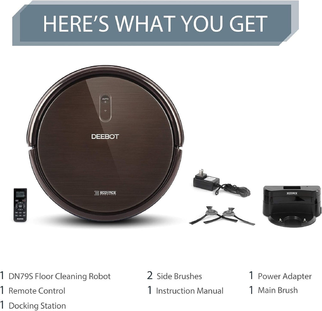 ECOVACS DEEBOT N79S Robotic Vacuum Cleaner with Max Power Suction, Upto 110 Min Runtime, Hard Floors and Carpets, Works with Alexa, App Controls, Self-Charging, Quiet