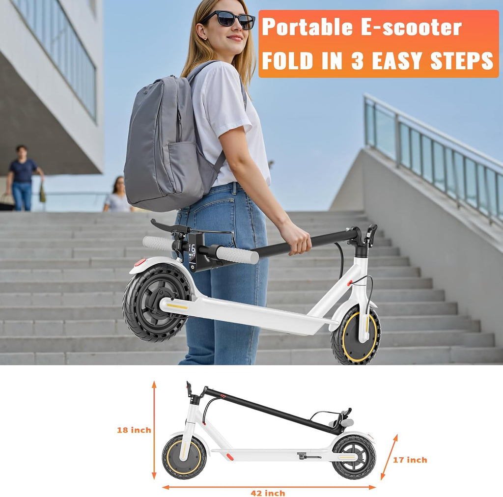 Qlaway Electric Scooter for Adults, 350W/500W Motor, 16-22 Miles Range, 8.5'/10' Solid Tires, Dual Braking & Suspension, Folding Portable Commuting E-Scooter with App
