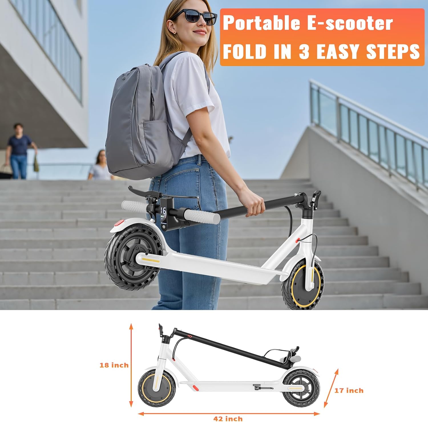 Qlaway Electric Scooter for Adults, 350W/500W Motor, 16-22 Miles Range, 8.5'/10' Solid Tires, Dual Braking & Suspension, Folding Portable Commuting E-Scooter with App
