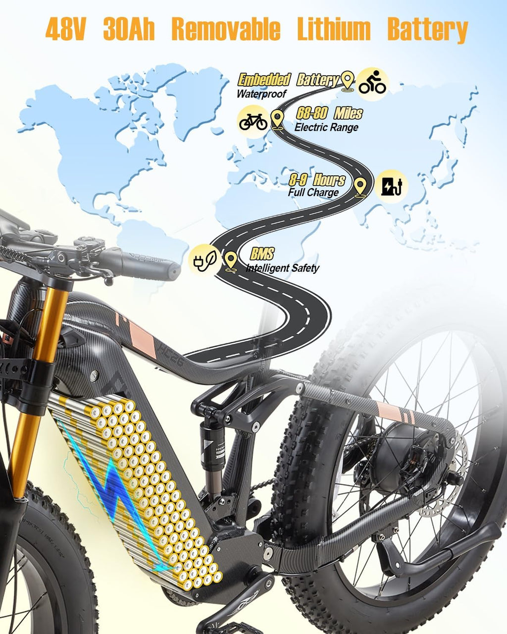 DAMSON Electric Bike for Adults Dual Motor AWD 5000W/3000W/1500W Peak 40MPH/30MPH Dirt Ebike, 52V/48V Max-Output Up to 65/80/120/160 Miles Long Range, 26' Full Suspension Fat Tire Mountains Bicycle