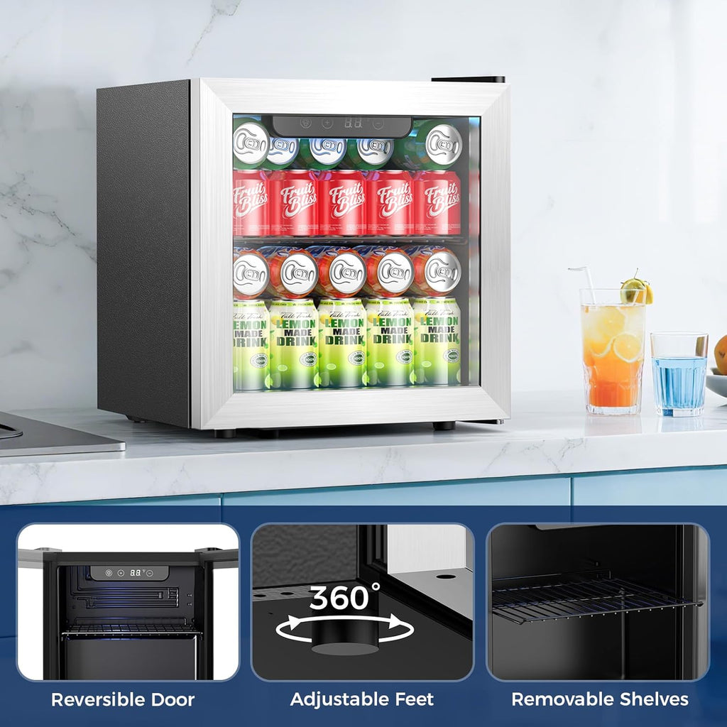 Beverage Refrigerator, 50 Cans Commercial Mini Fridge Cooler, 1.3 Cu.ft with Glass Door, Adjustable Shelves, Digital Temperature Freestanding Small Drink Fridge Soda Beer or Wine for Home Dorm Bar