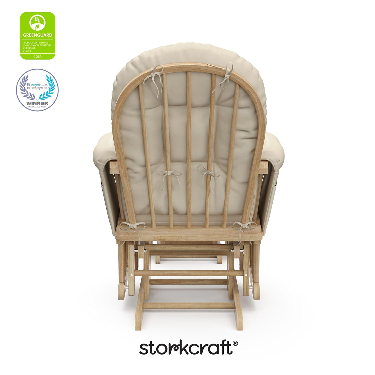 Storkcraft Premium Hoop Glider & Ottoman (Natural/Beige) — GREENGUARD Gold Certified Nursery Glider, Solid Wood Craftsmanship, Smooth-Gliding Nursery Chair and Ottoman, Award-Winning