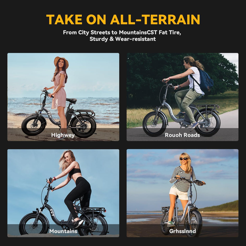 EUYBIKE1000W Folding Electric Bike for Adults,30mph Max Speed, 15AH Removable Battery Ebike, 20' 3 Fat Tire Electric Mountain E Bike with 7-Speed,Adult Electric Bicycles for Commute Beach Snow Blueb…