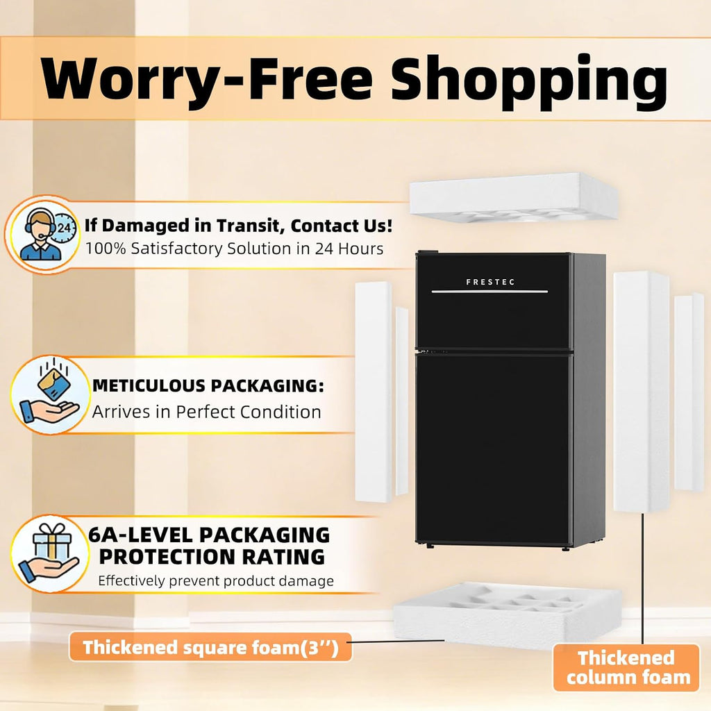 Mini Fridge with Freezer 3.2 Cu.Ft. 2 Door Refrigerator and Freezer Small Fridge for Bedroom Home Office Dorm, Small Drink Chiller, 37 dB Low Noise, Black