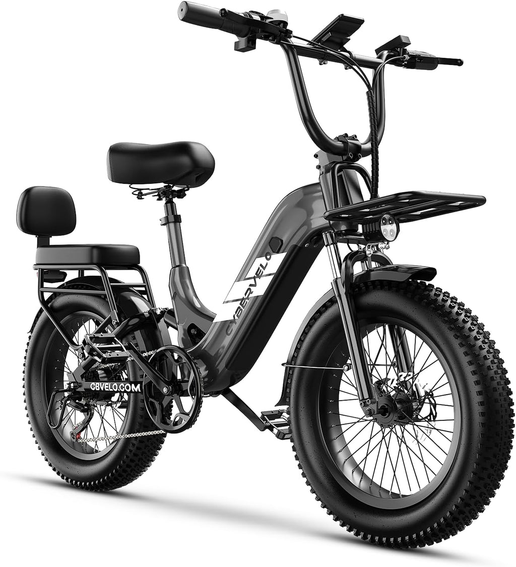 Cybervelo 1500W Motor Peak Electric Bike for Adults and Teenagers, 48V 20AH Removable Battery Step Thru EBike, 30+MPH, 80 Miles Max Range, 20' Fat Tire Adult Electric Bicycles for 7 Speed