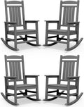 SERWALL Oversized Outdoor Rocking Chair Set of 4, HDPE Patio Rocking Chair, All-Weather Porch Rocker for Balcony, Yard, Dark Gray