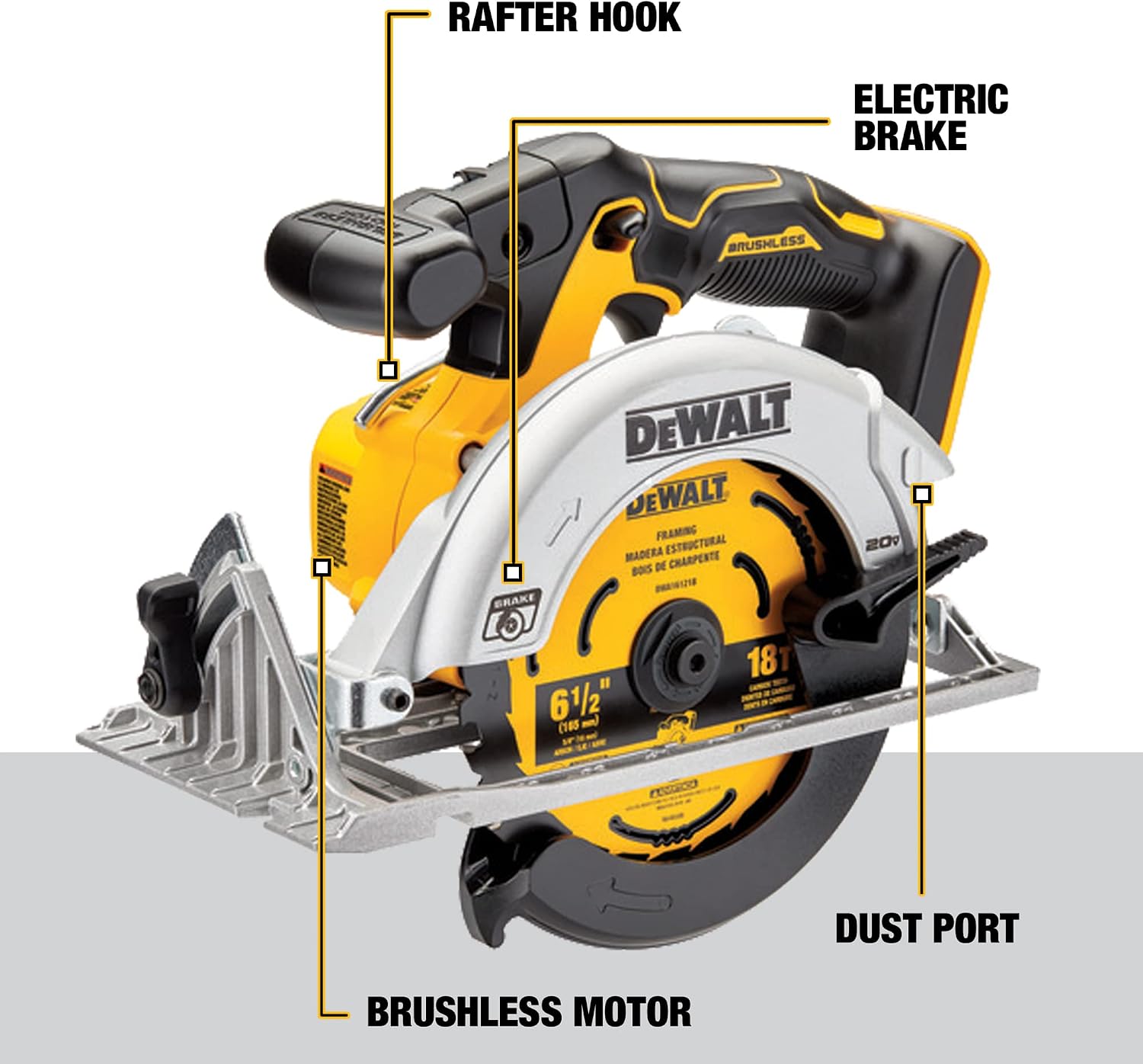 DEWALT DCS565BR 20V MAX Brushless Lithium-Ion 6-1/2 in. Cordless Circular Saw (Tool Only) (Renewed)